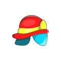 Helmet of firefighter icon, cartoon style