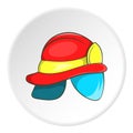 Helmet of firefighter icon, cartoon style