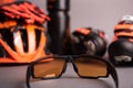 Helmet, gloves and water bottle - bicycle accessories