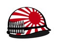 Helmet with Japanese war flag and bullet