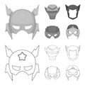 Helmet, mask on the head.Mask super hero set collection icons in outline,monochrome style vector symbol stock