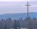 Helmet Mountain, foggy morning in the Holy Cross Mountains. Royalty Free Stock Photo