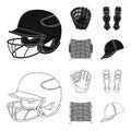Helmet protective, knee pads and other accessories. Baseball set collection icons in black,outline style vector symbol Royalty Free Stock Photo