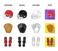 Helmet protective, knee pads and other accessories. Baseball set collection icons in cartoon,black,outline,flat style Royalty Free Stock Photo
