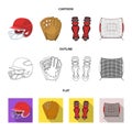 Helmet protective, knee pads and other accessories. Baseball set collection icons in cartoon,outline,flat style vector Royalty Free Stock Photo