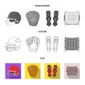 Helmet protective, knee pads and other accessories. Baseball set collection icons in flat,outline,monochrome style Royalty Free Stock Photo