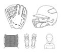 Helmet protective, knee pads and other accessories. Baseball set collection icons in outline style vector symbol stock Royalty Free Stock Photo