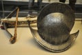 Morion helmet made of engraved and embossed metal at the British Museum in London