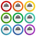 Helmet, safety, engineer, worker vector icons, set of colorful flat design buttons for webdesign and mobile applications Royalty Free Stock Photo