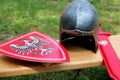 Helmet, shield and sword knight. Royalty Free Stock Photo