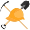 Helmet with a shovel and pickax. Icon helmets Miner.