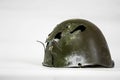 Helmet of a soldier of the red army of the USSR during the great Patriotic War with the consequences of shrapnel and bullets