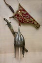 Helmet, sword, quiver for arrows of a warrior from the Middle Ages