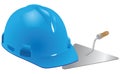 Helmet and trowel mason Royalty Free Stock Photo