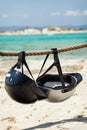 Helmets on the beach.