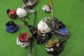 Helmets and hockey sticks