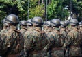 Helmets of Militar in a parade. Full of proud with a close up technique