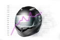 Helmets of motorbike riders, isolated by line graphs. The helmet industry business concept