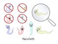 Helminths, roundworms. intestinal parasites. warning sign parasitism , vector illustration. The concept of parasites in humans and