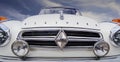 Borgward Isabella, front end of German classic car from 1950s with chrome grille and fog lights Royalty Free Stock Photo