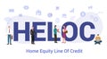 Heloc home equity line of credit concept with big word or text and team people with modern flat style - vector Royalty Free Stock Photo