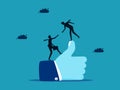 Help allies reach the top. two businessmen and thumbs up hand sign vector