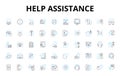 Help assistance linear icons set. Support, Aid, Guidance, Assistance, Care, Compassion, Empathy vector symbols and line