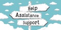 Help, assistance, support - outline signpost with three arrows Royalty Free Stock Photo