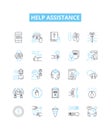 Help assistance vector line icons set. Aid, Assist, Support, Abet, Backing, Comfort, Facilitate illustration outline Royalty Free Stock Photo