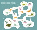 Help baby dinosaur to find all his friends.Childish mini board game for development.Dino Maze. Entertainment play .