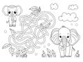 Help The Baby Elephant Reach Its Mother. A Developmental Coloring Page Royalty Free Stock Photo