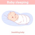 Baby sleeping. Swaddling baby in first months.