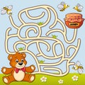 Help bear find path to honey. Labyrinth. Maze game for kids