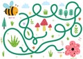 Help the bee find path to the flower. Choose the correct way maze puzzle for kids. Royalty Free Stock Photo