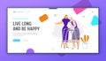 Help and Care Old People Concept Landing Page. Female Character Helps Elderly Woman to Walk. Senior Patient and Nurse Royalty Free Stock Photo