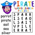 Help cartoon pirate find all words into word search puzzle vector illustration Royalty Free Stock Photo