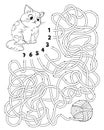 Help cat find the right thread that leads to the ball of wool. Children logic game to pass maze