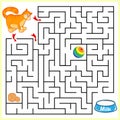 Help cat to find the right path to the clew, ball and milk. Three entrances, one exit. Answer under the layer. Square Maze Game.