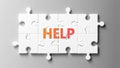 Help complex like a puzzle - pictured as word Help on a puzzle pieces to show that Help can be difficult and needs cooperating Royalty Free Stock Photo
