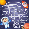 Help cosmonaut find path to rocket. Labyrinth. Maze game for kids