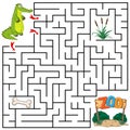 Help Crocodile to find the right path to Zoo, bone, grass. Three entrances, one exit. Answer under the layer. Square Maze Game. Royalty Free Stock Photo