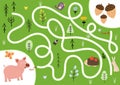 Help the cute hungry pig find path to acorns. Choose the correct way maze puzzle Royalty Free Stock Photo