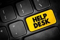 Help Desk - department that provides assistance and information for electronic or computer problems, text concept button on Royalty Free Stock Photo