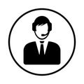 Help desk, phone operator, reception, support chat icon. Black vector sketch. Royalty Free Stock Photo