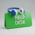 Help desk sign with blue headphones symbolizing customer support and communication services Royalty Free Stock Photo