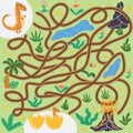 Help dinosaur find path to nest. Labyrinth. Maze game for kids. Help dino moms to find their eggs kid learning game with