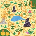 Help dinosaur find path to nest. Labyrinth. Maze game for kids. Help dino moms to find their eggs kid learning game with