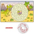 Help dinosaur find path to nest. Labyrinth. Maze game for kids