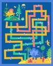 Help dinosaur meet his friend. Follow path where he will meet 10 dragonflies. Dinosaurs in Jurassic Park. Maze game for Royalty Free Stock Photo