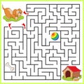 Help dog to find the right path to the bone, ball and house. Three entrances, one exit. Answer under the layer. Square Maze Game.